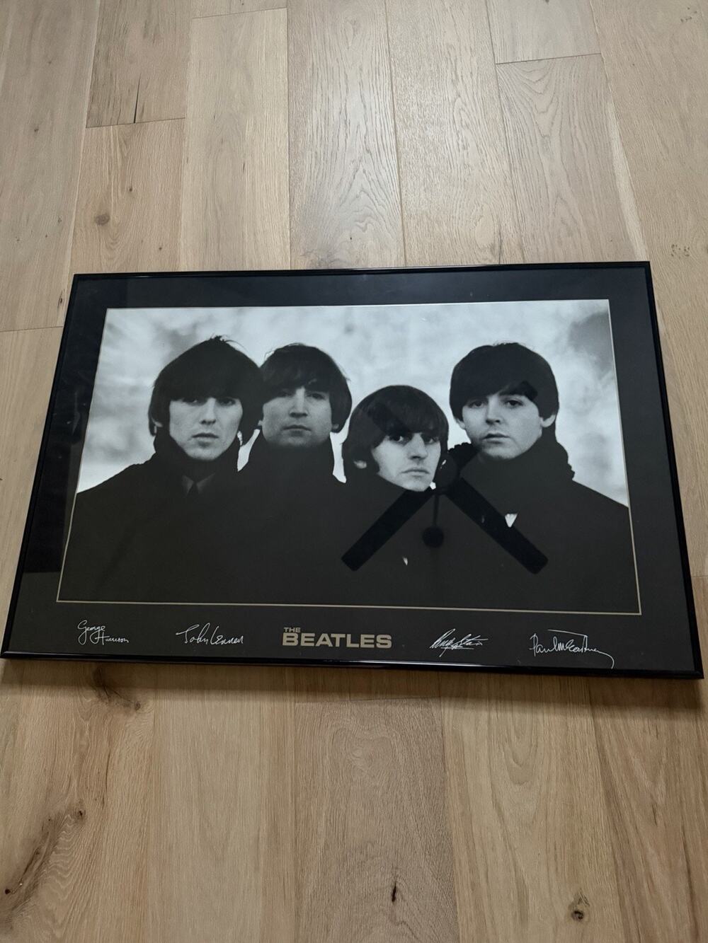 The Beatles Vintage Black & White Poster w Print Signatures & Hanging Frame VGC